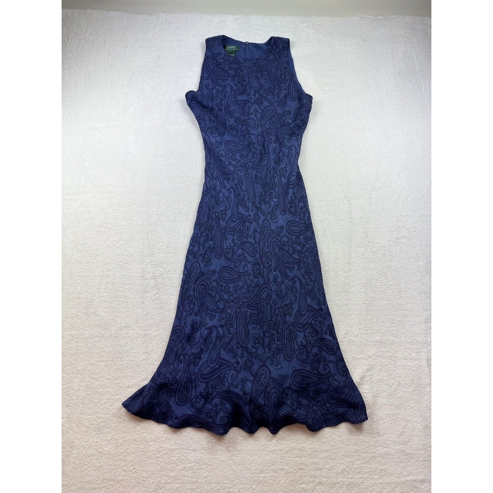 Lauren Ralph Lauren Dress Women's 6 Purple Fit & Flare Long High Neck Lined Silk